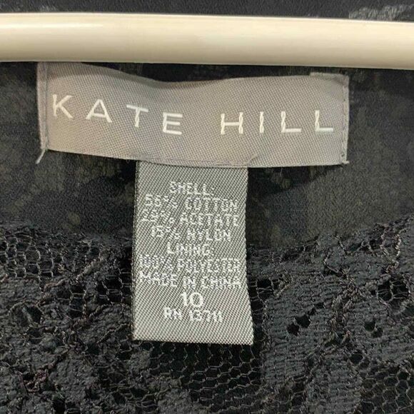 Kate Hill‎ Shirt Womens 10 Black Lace Long Sleeve Blouse - Picture 5 of 11